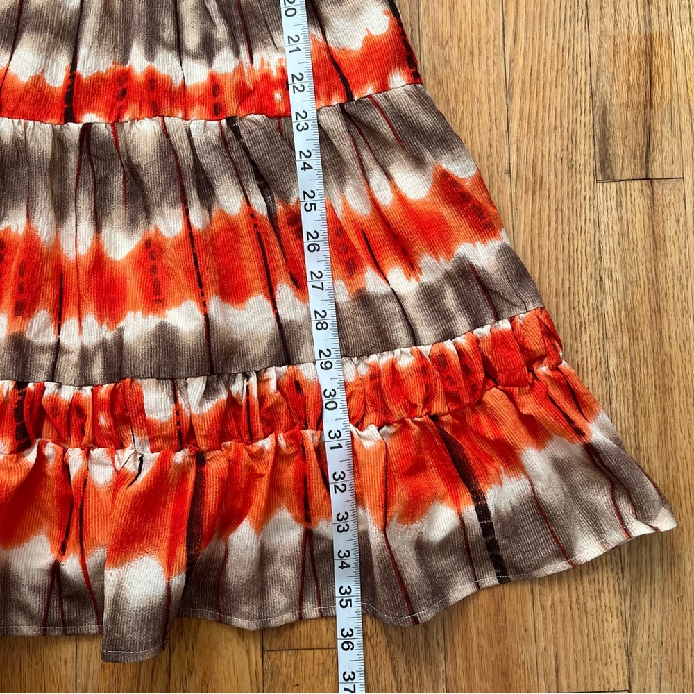 Yakira Bella Dress Tiered Ruffle Hem Size S Orange Tie Dye Boho Balloon Sleeve - Picture 11 of 11
